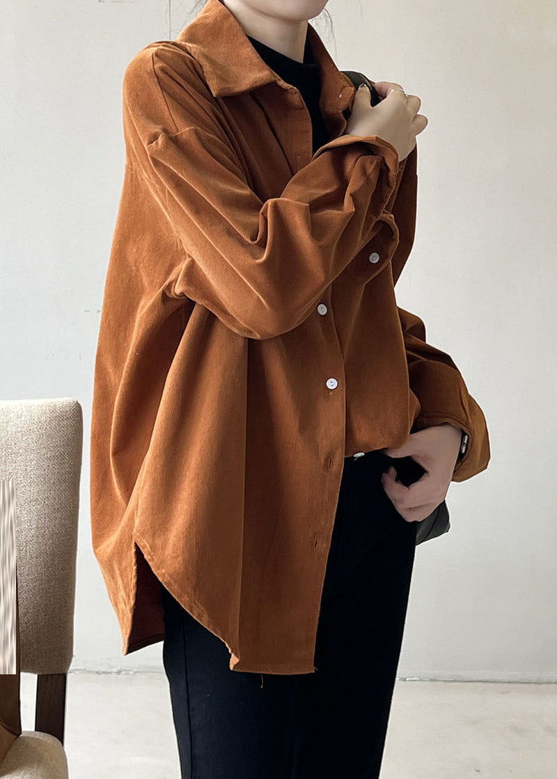 Caramel Button Corduroy Shirts Long Sleeve