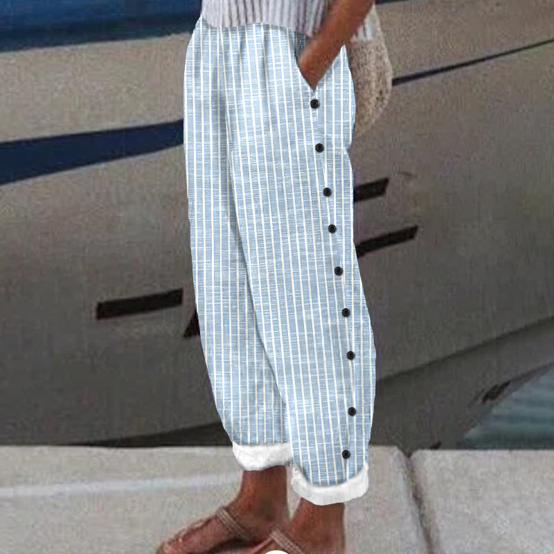 Women's Vintage Stripe Pattern Linen Blend Casual Pants elevenforest