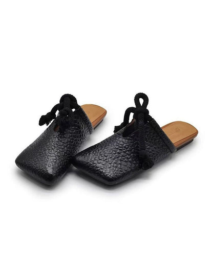 Splicing Brown Faux Leather Slide Sandals Lace Up