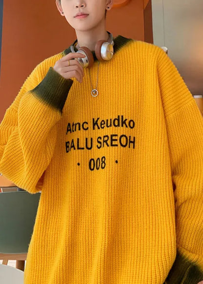 Loose Yellow Tie Dye Letter Knit Sweaters Winter