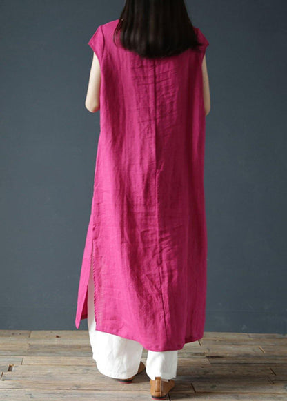 O Neck Side Open Linen Summer Clothes for Work Outfits Rose Dresses