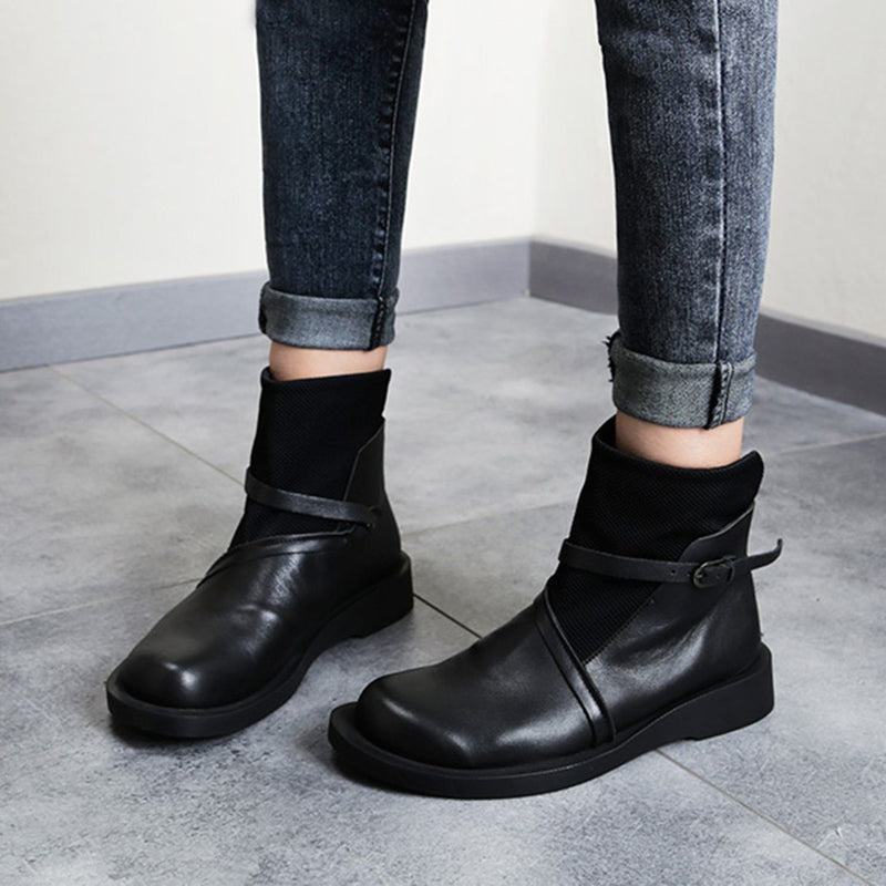 Cozy Leather Paneled Flats Martin Boots