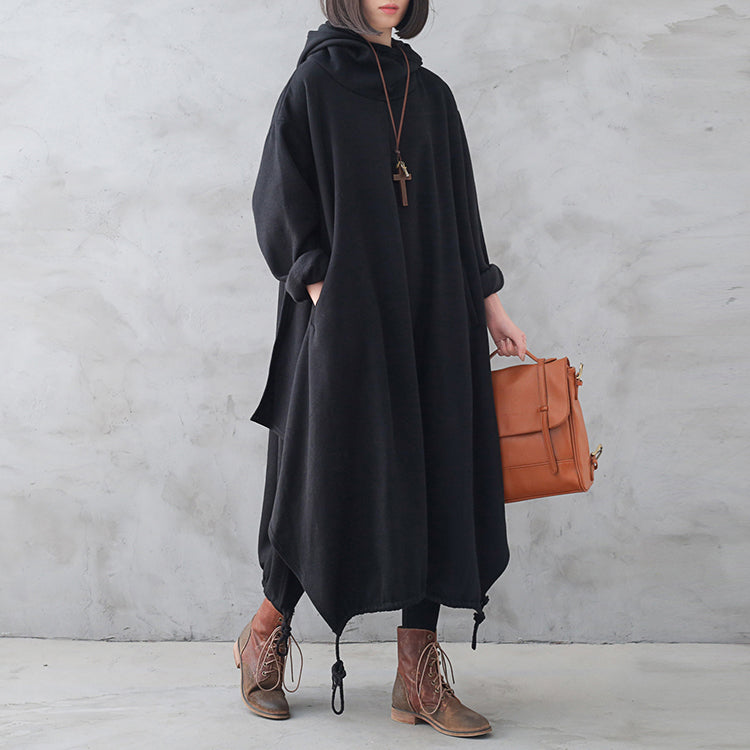 Retro Loose Autumn Winter Hooded Dress