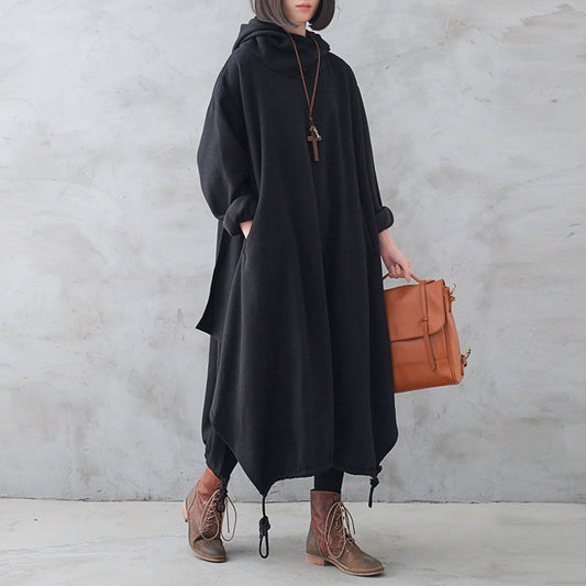 Retro Loose Autumn Winter Hooded Dress