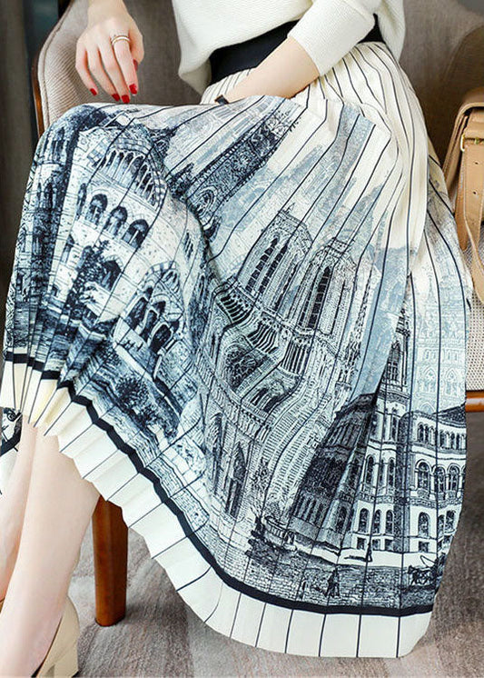 Apricot Wrinkled Patchwork Print Chiffon Skirt Summer