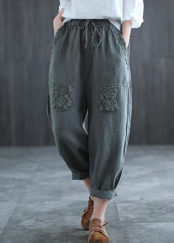 Boutique Mulberry Embroidered Harem Crop Summer Linen Harem Pants