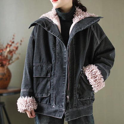 Winter Velvet Retro Denim Jacket