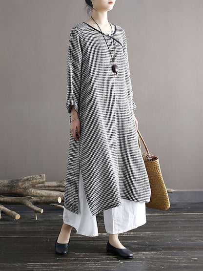 Spring National Plaid Split Hem Dress