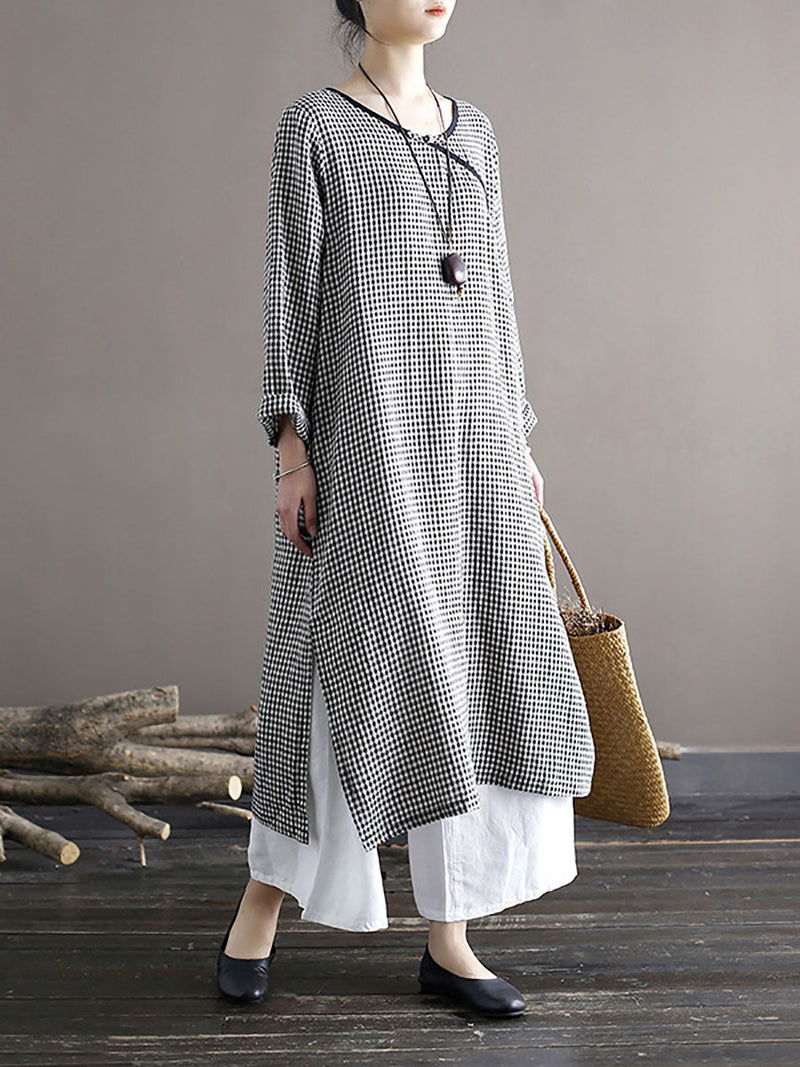 Spring National Plaid Split Hem Dress