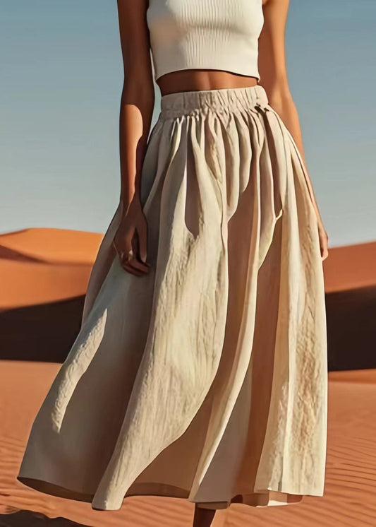 Loose Apricot Elastic Waist Cotton Skirt Summer