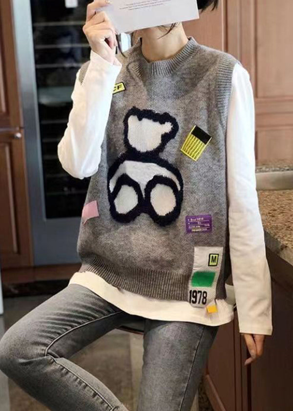 New Style Grey O-neck Vest Little Bear Sleeveless Autumn