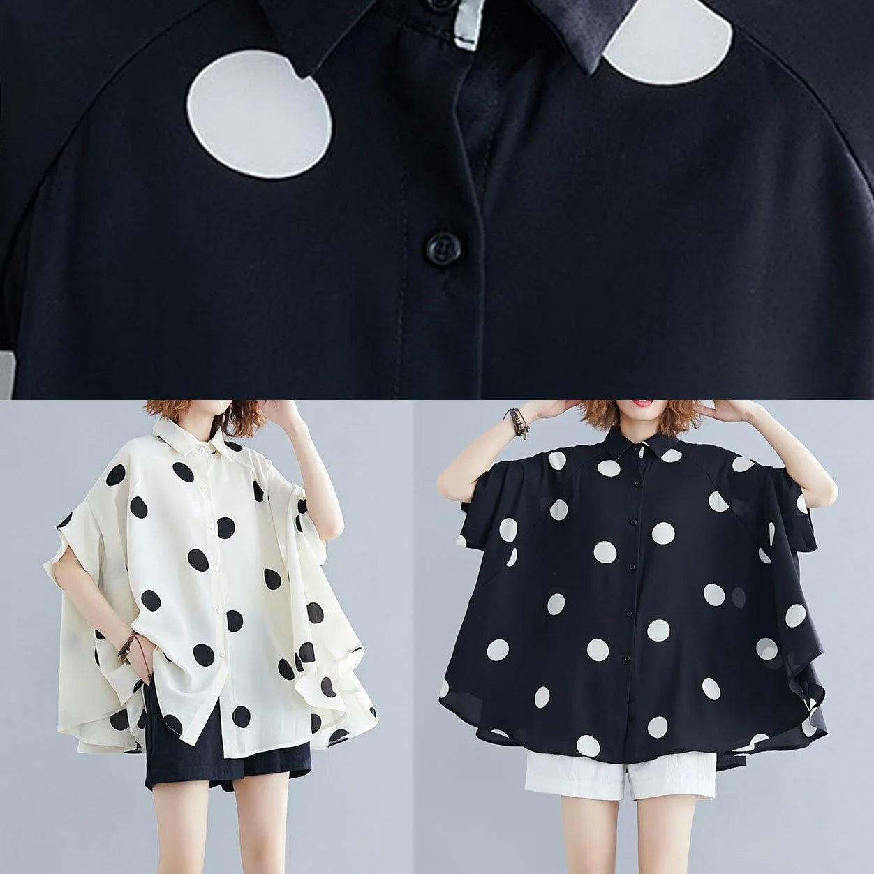 Diy Black Dotted Clothes for Lapel Ruffles Top
