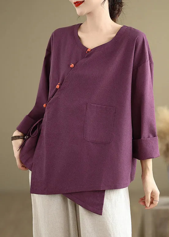 Purple Oversized Tie Waist Linen Shirts Spring