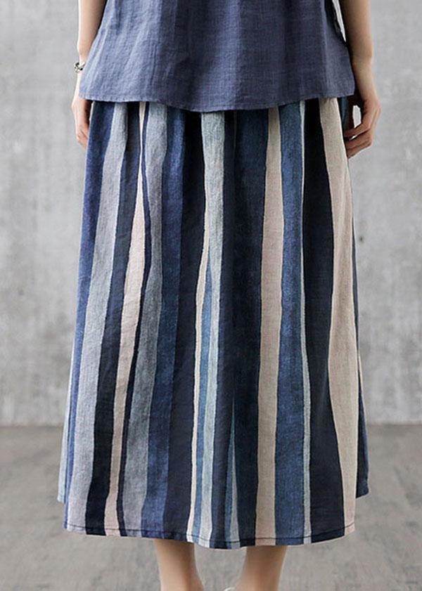 Black Texture Retro Striped a Line Summer Skirts Linen