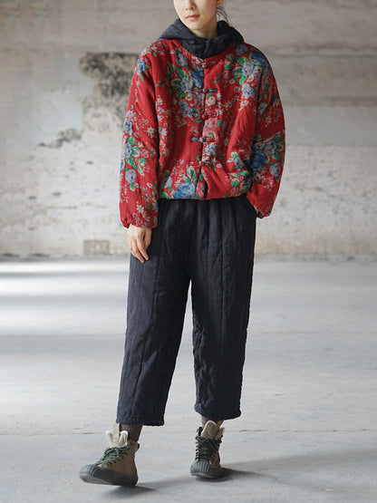 Print Two-piece Hooded Thick Padded Coat