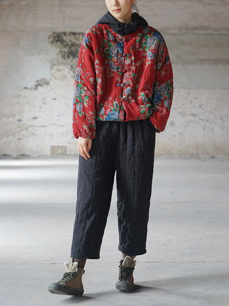 Print Two-piece Hooded Thick Padded Coat