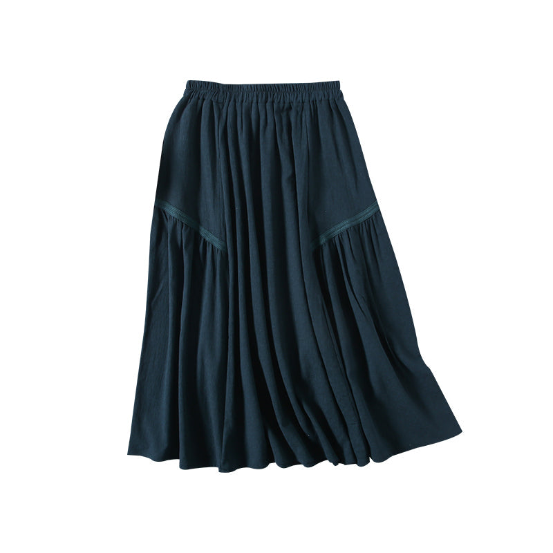 Retro Cotton Linen Autumn Pleated Skirt