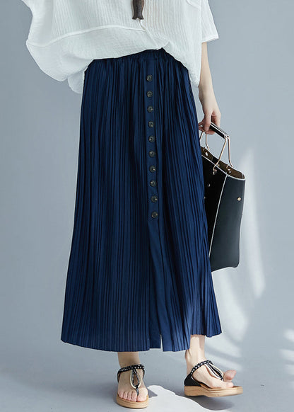 Khaki Exra Large Hem Side Open Cotton Pleated Skirts Summer