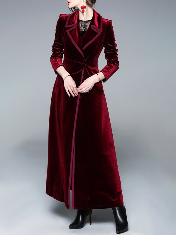 Coats Notched Lapel Velvet Coat