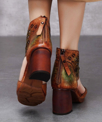 Style Hollow Out Chunky Heel Fish Mouth Sandals