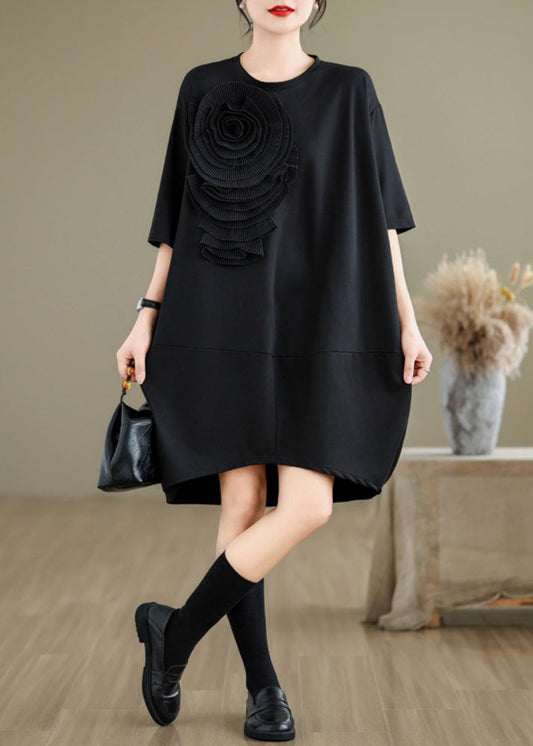 Black Three-dimensional Cotton Tea Dress Oversized Summer