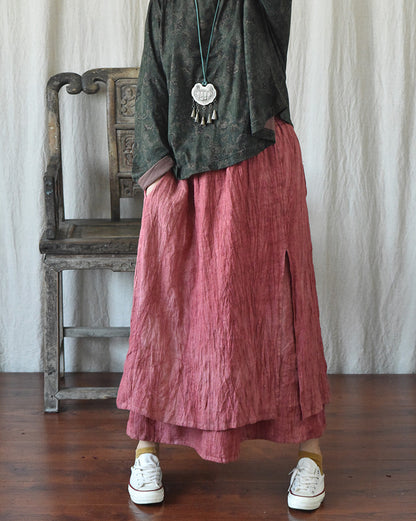 Literary Retro Cotton and Linen Distressed Linen Skirt