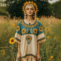 Women's Bohemian Ukrainian Sunflower Contrast T-shirt elevenforest