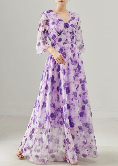 Purple Exra Large Hem Chiffon Holiday Dress Summer