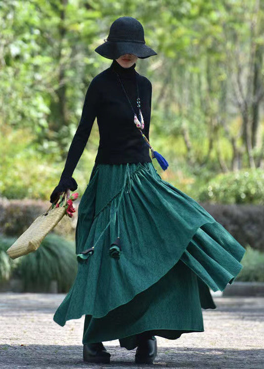 Blackish Green Asymmetrical Jacquard Cotton Skirt Spring