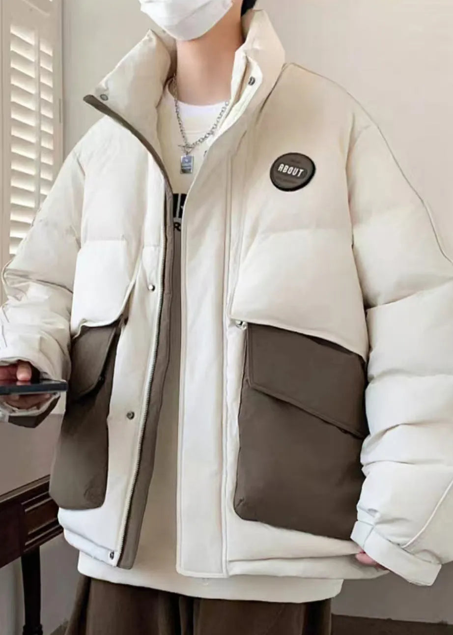 New Coffee Pockets Oversized Patchwork Duck Down Down Coats Winter