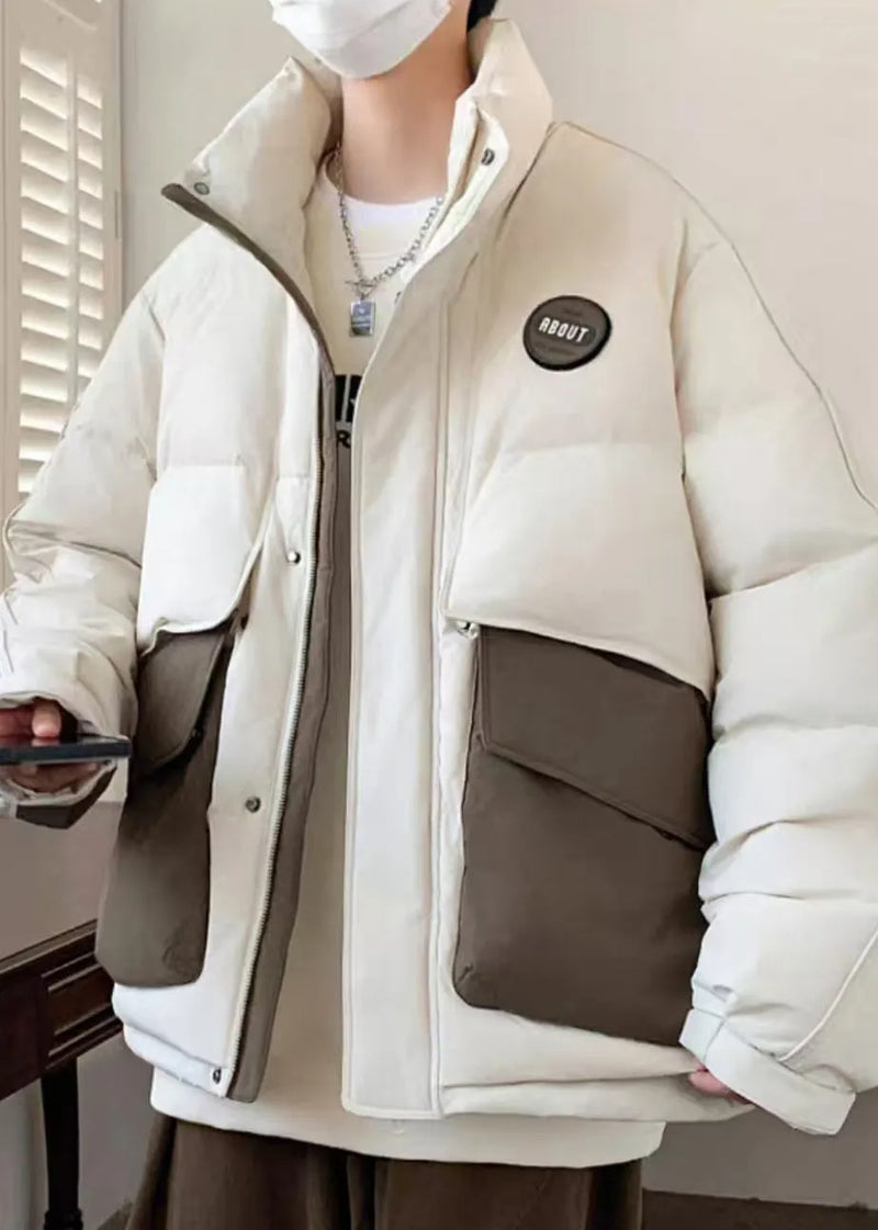 New Coffee Pockets Oversized Patchwork Duck Down Down Coats Winter