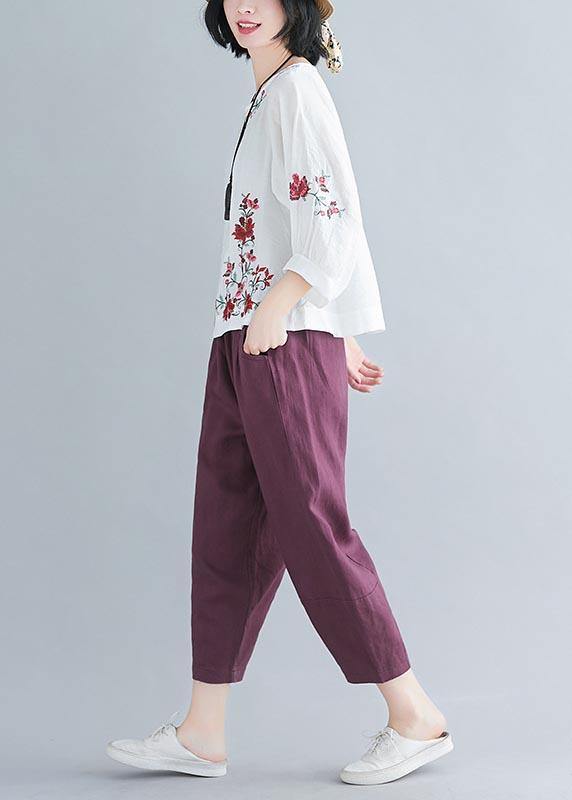 White Embroideried Shirt Summer Cotton Linen
