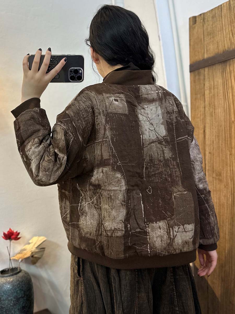 Plaid Print Button V-neck Loose Jacket