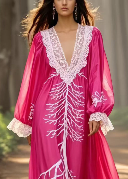 Rose Patchwork Lace Holiday Dress Oversized Spring