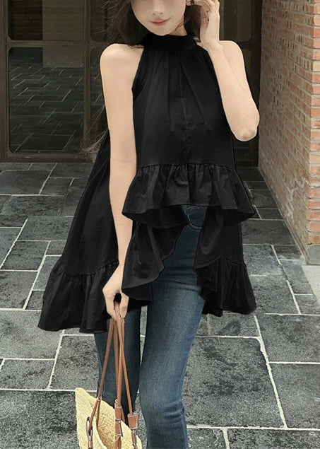 White Ruffled Exra Large Hem Cotton Shirt Sleeveless
