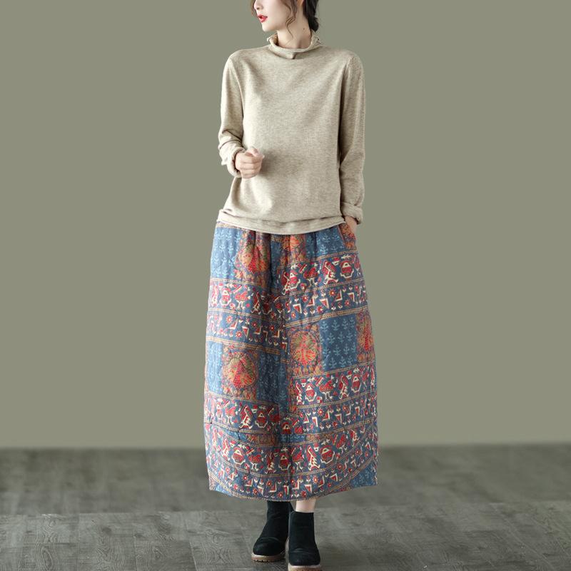 Winter Retro Style Cotton Linen Skirt