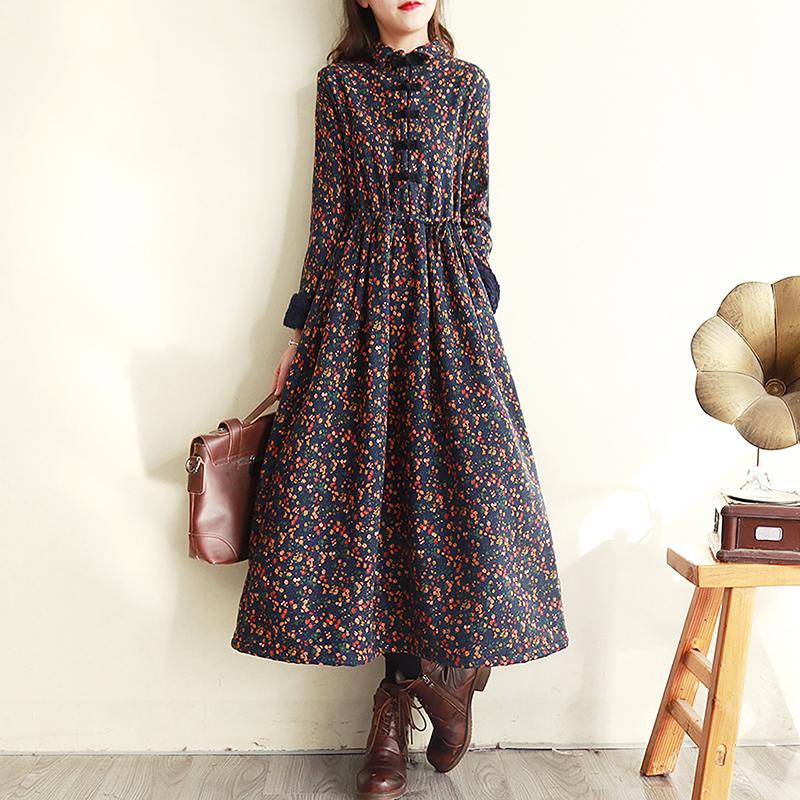 Autumn Winter Retro Plush Thicken Dress
