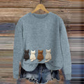 Women's Four Cats Silhouette Embroidery Art Cozy Sweater elevenforest