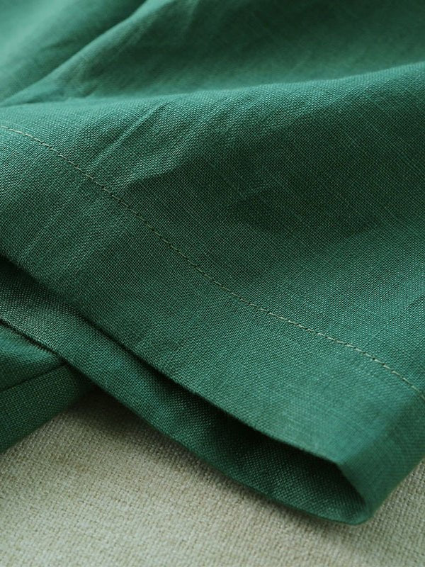 Pure Color V Neck Half Sleeve Linen Tee Top