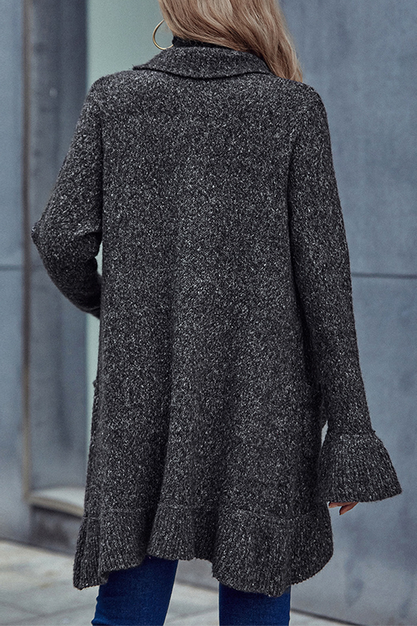 Split Joint Flounce Turndown Collar Outerwear Sweater