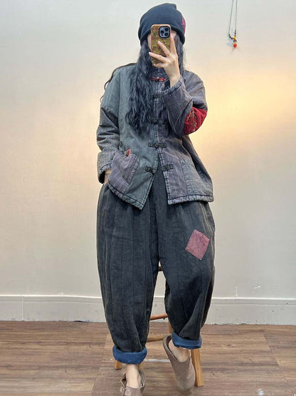 Irregular Print Chinese Style Cotton Coat