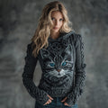Women's Vintage Cute Cat Art Knitted Warm Hooded Sweater