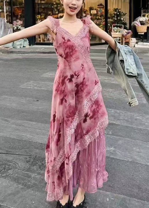 Purple Zippered Lace Patchwork Long Dresses Sleeveless