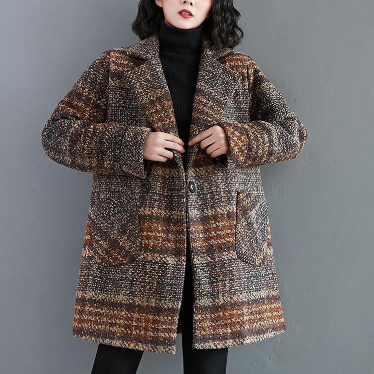Organic Notched Pockets Tunic Pattern Blue Plaid Dresses Jackets