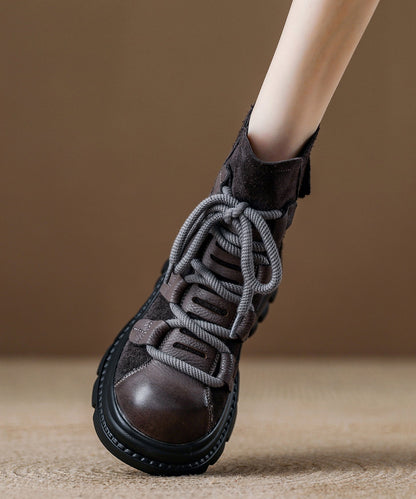 Grey Platform Suede Splicing Lace Up Boots