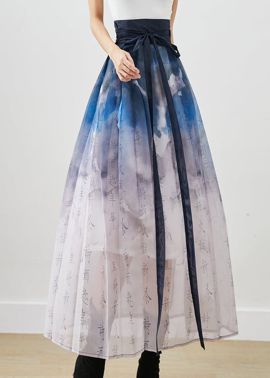 Art Tie Waist Tie Dye Silk a Line Skirt Fall