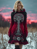 Viking Tree Of Life Pattern Gradient Hooded Sweater Dress artswardrobe