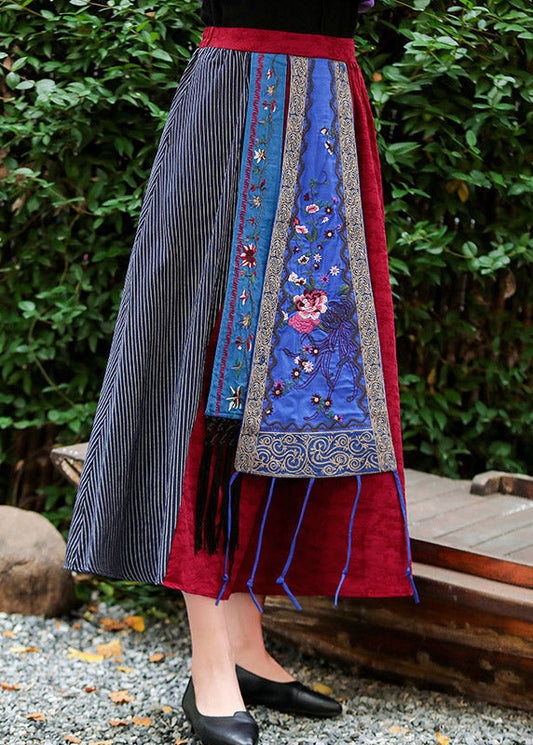 Red Embroideried a Line Skirt Summer