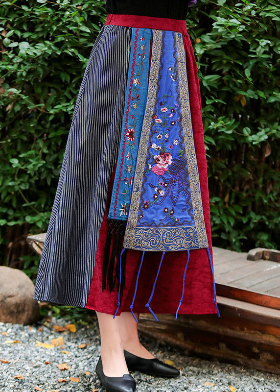 Red Embroideried a Line Skirt Summer
