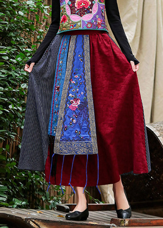 Red Embroideried a Line Skirt Summer